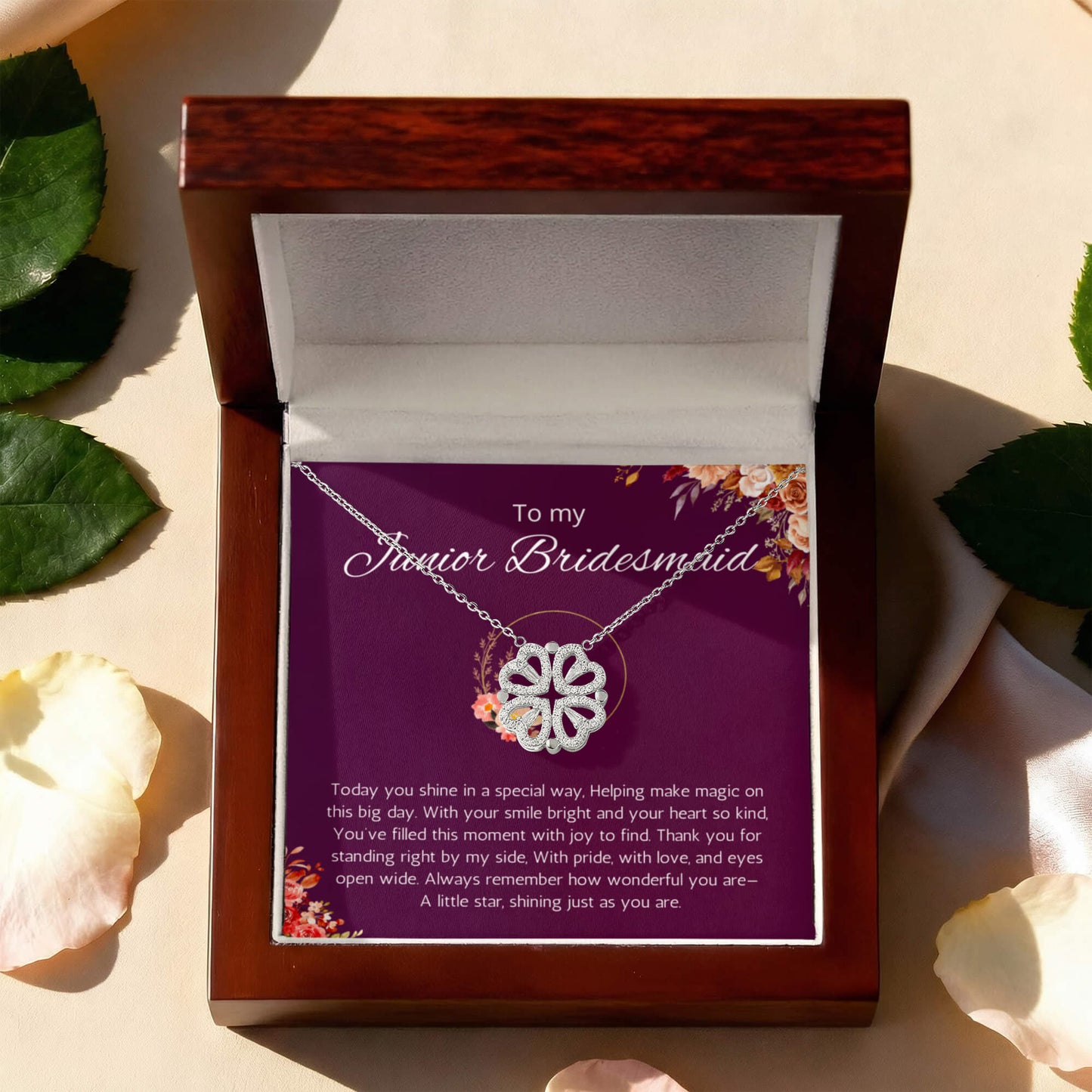 Junior Bridesmaid Gift Necklace, Wedding Day Gift for Bridesmaid, Flower Girl Gift Jewelry Magnetic Hearts Necklace For Bridesmaid