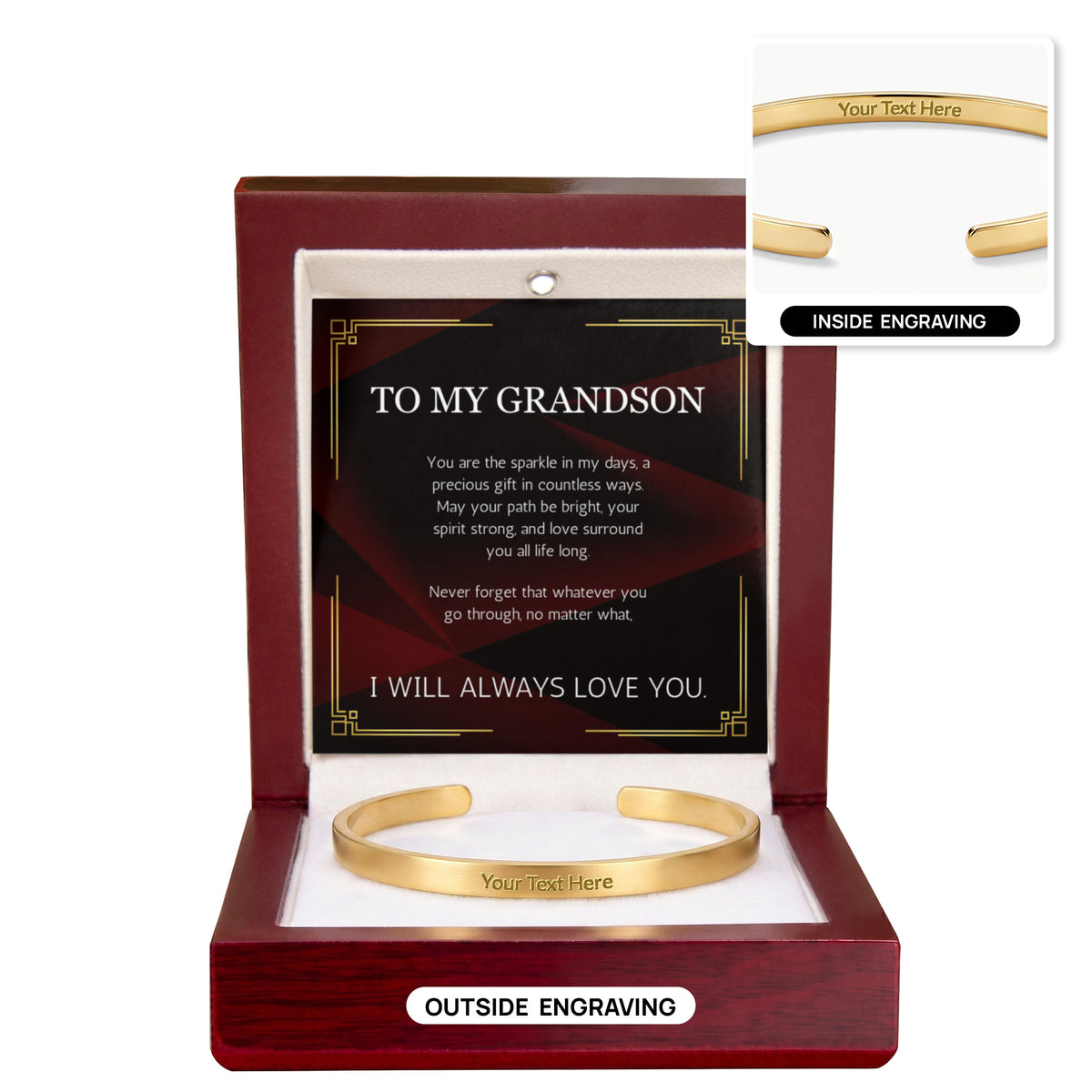 Grandson Gift Custom Engraved Stainless Steel Cuff for Grandson From Grandma Grandpa Nana Graduation Birthday Christmas Gift