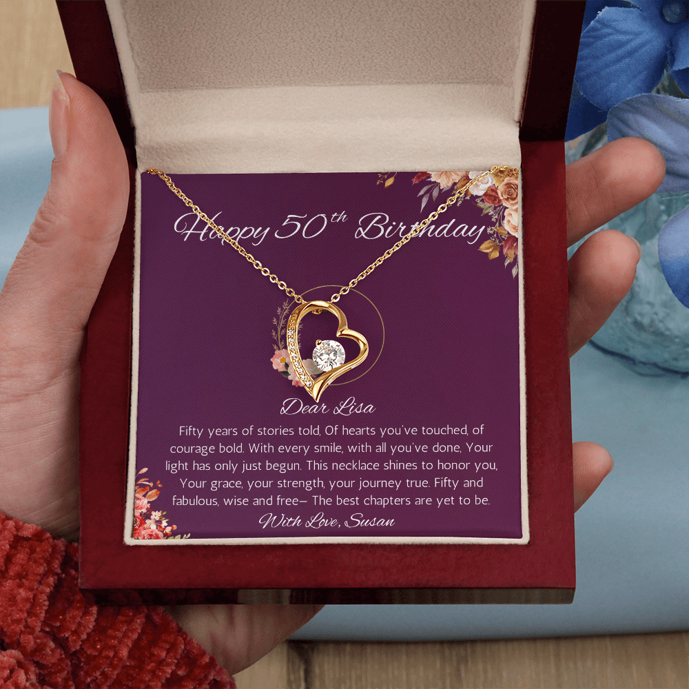 50th Birthday Gift for Women, Personalized 50th Birthday Forever Love Gift Necklace, Fiftieth Birthday Gift Jewelry for Women, Mom, Wife, Sister