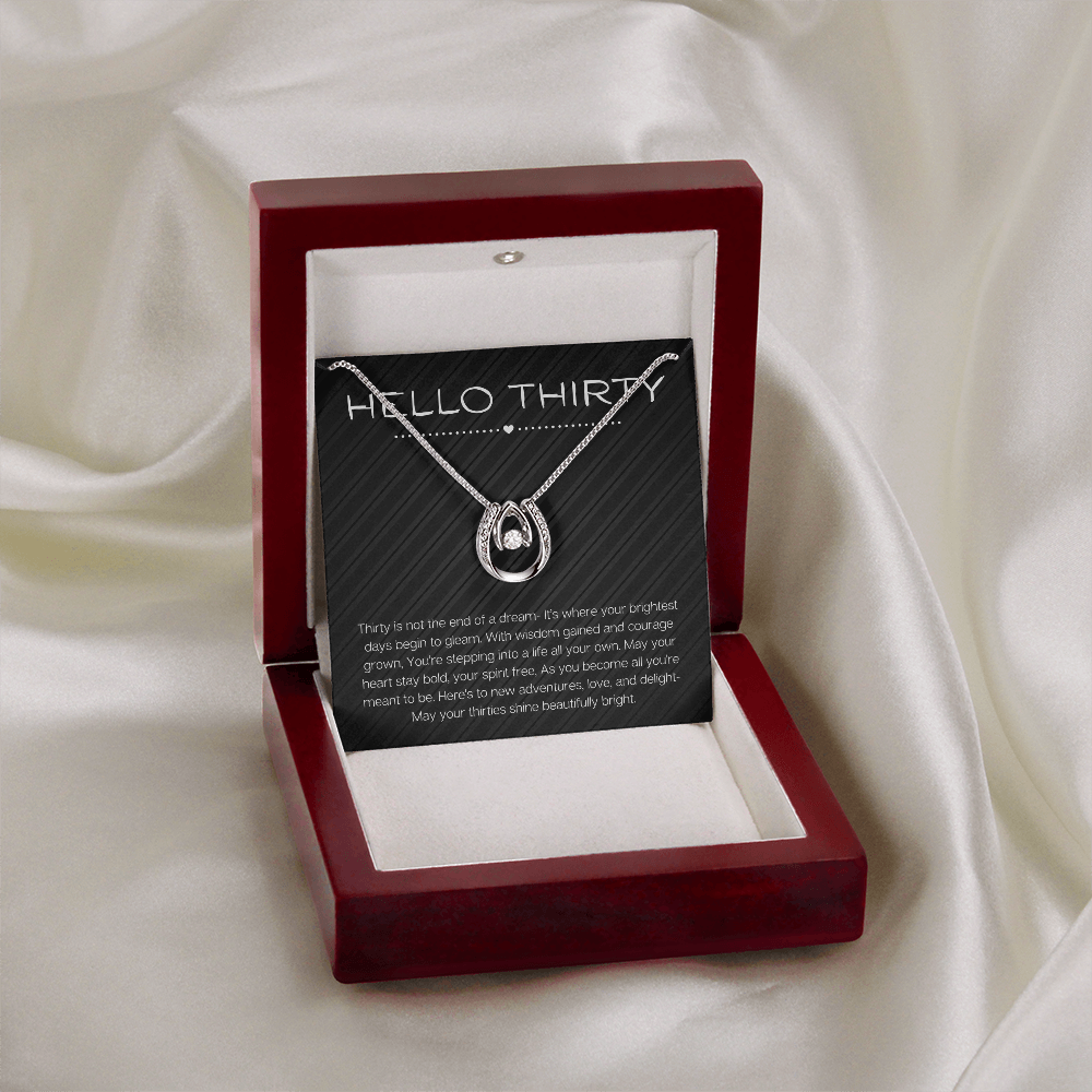 Hello Thirty Necklace, 30th Birthday Gift Jewelry for Her, Turning 30 Present Lucky in Love Necklace