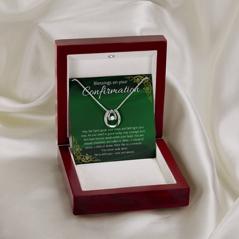 Confirmation Gift For Girls, Christian Religious Present for Women Lucky in Love Necklace For Daughter, Meaningful Message Jewelry