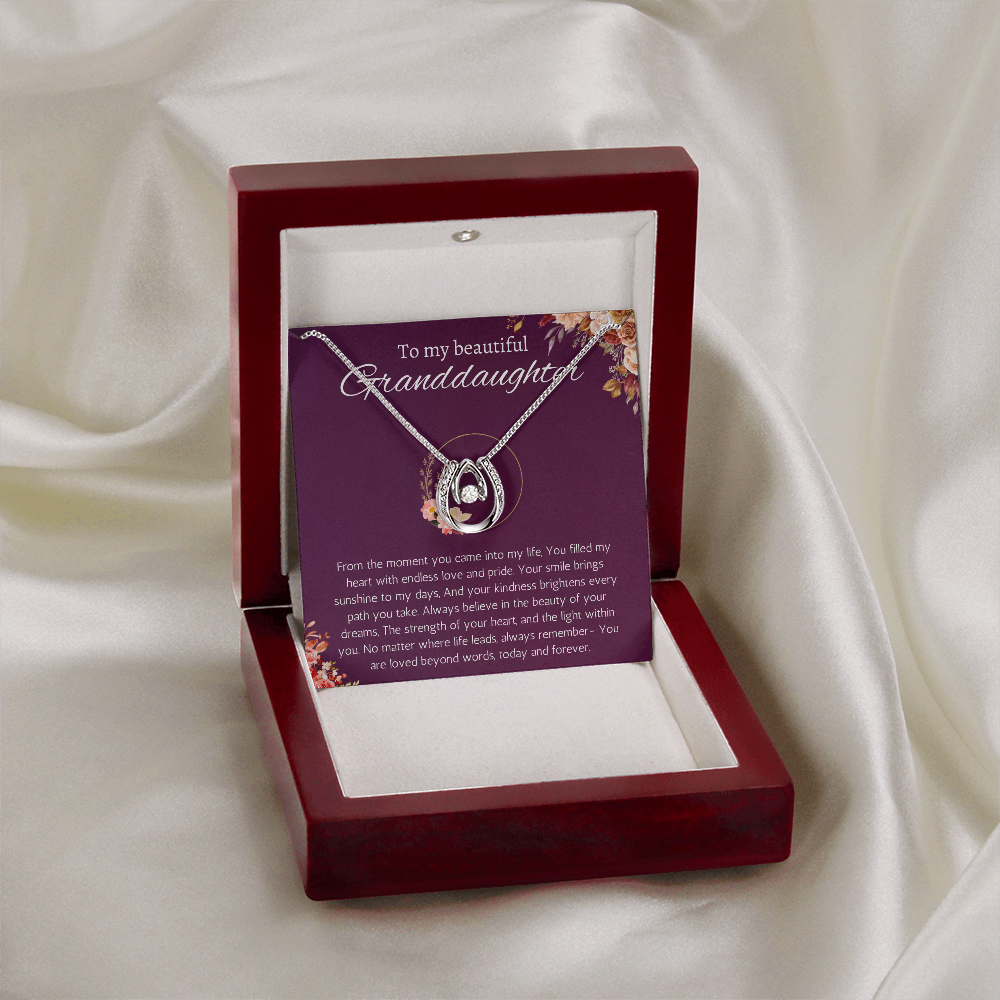 Granddaughter Gift Necklace for Birthday Christmas, Valentines, Mothers Day, Graduation Jewelry from Grandpa Grandma Lucky in love