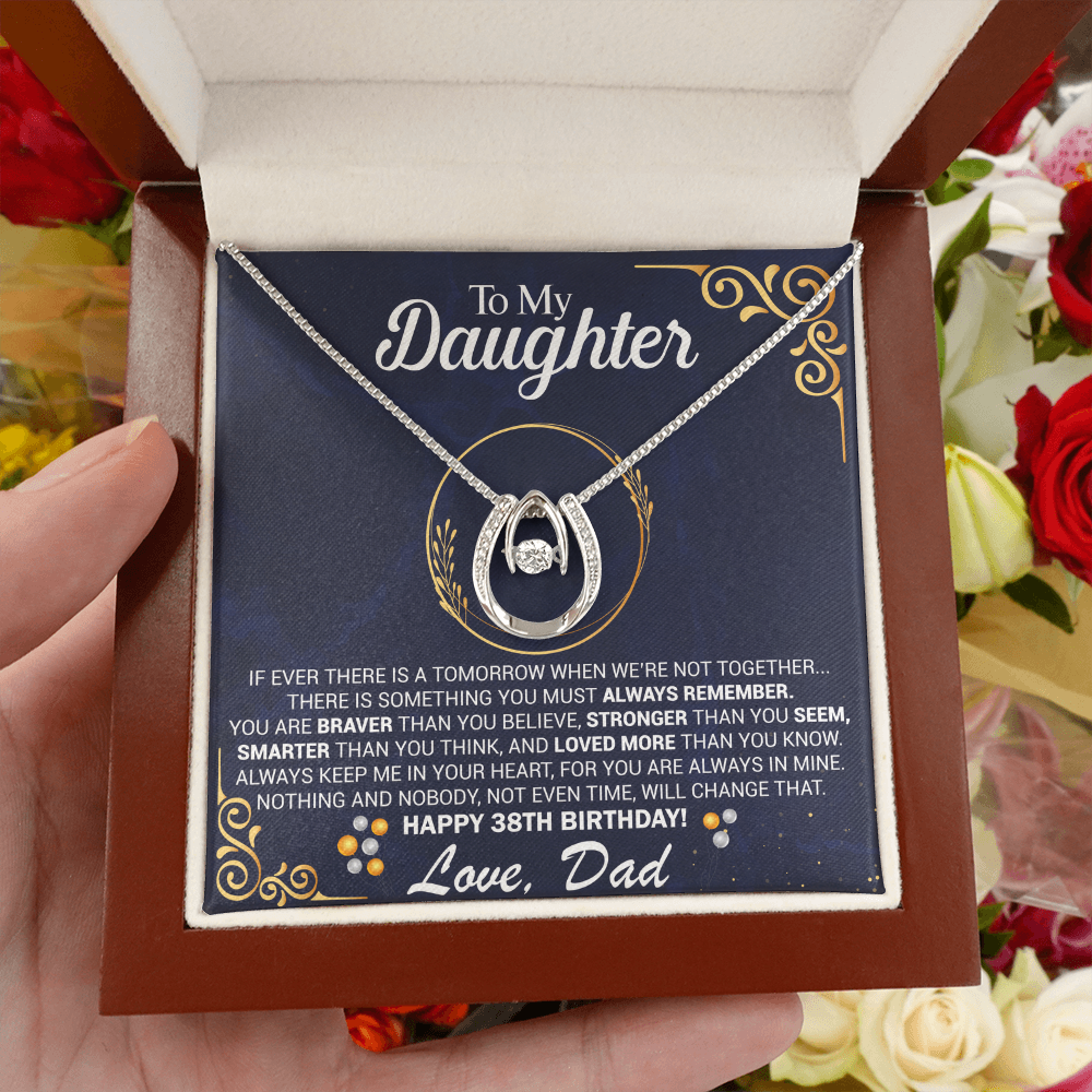 38th Birthday Daughter Gift Necklace, Gift From Dad, Lucky in Love Jewelry For 38th Birthday Daughter, Gift for 38 Year Old Daughter from Father jewelry