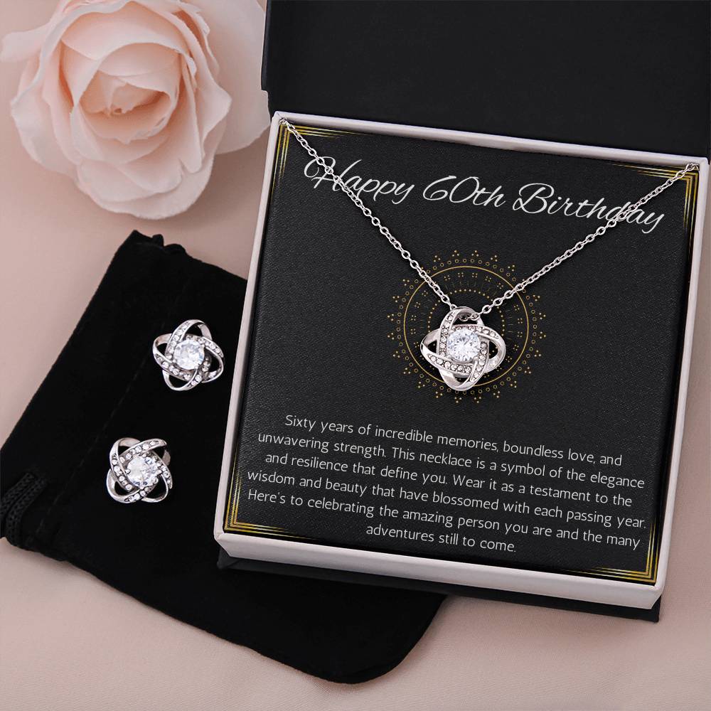 60th birthday gift for women, 60th birthday gift necklace for mom, grandma, nana, sister love knot Necklace and earring for 60th birthday