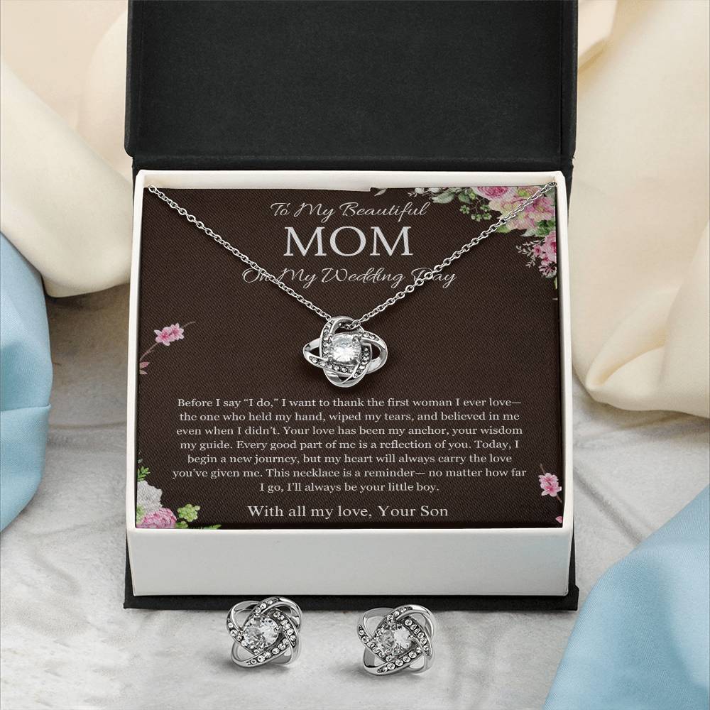 Mother of the Groom Gift From Son To Mom Gift Love Knot Necklace And Earring Wedding Gift Necklace Groom to Mother Son to Mother Gift For Wedding