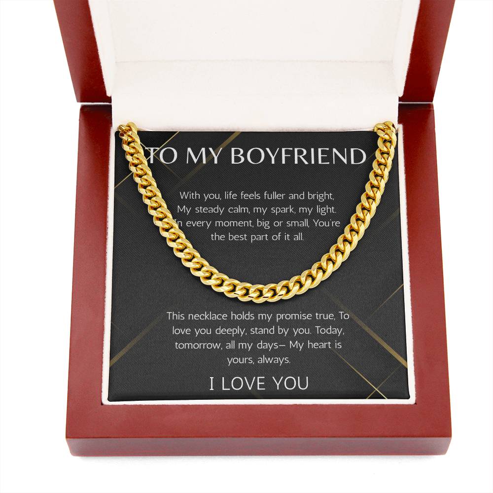 To My Boyfriend Gift Necklace, Cuban Chain Gift for Boyfriend for Valentines Day, Birthday, Anniversary, From Girlfriend