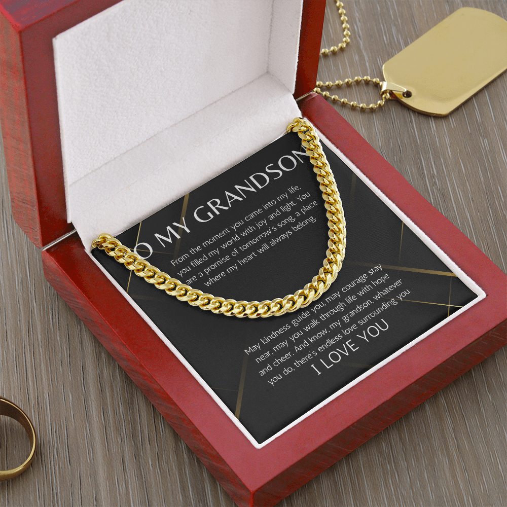 Grandson Gift Necklace Cuban Chain Jewelry for Grandson From Grandma Grandpa Birthday Graduation Christmas Gift Grandparent