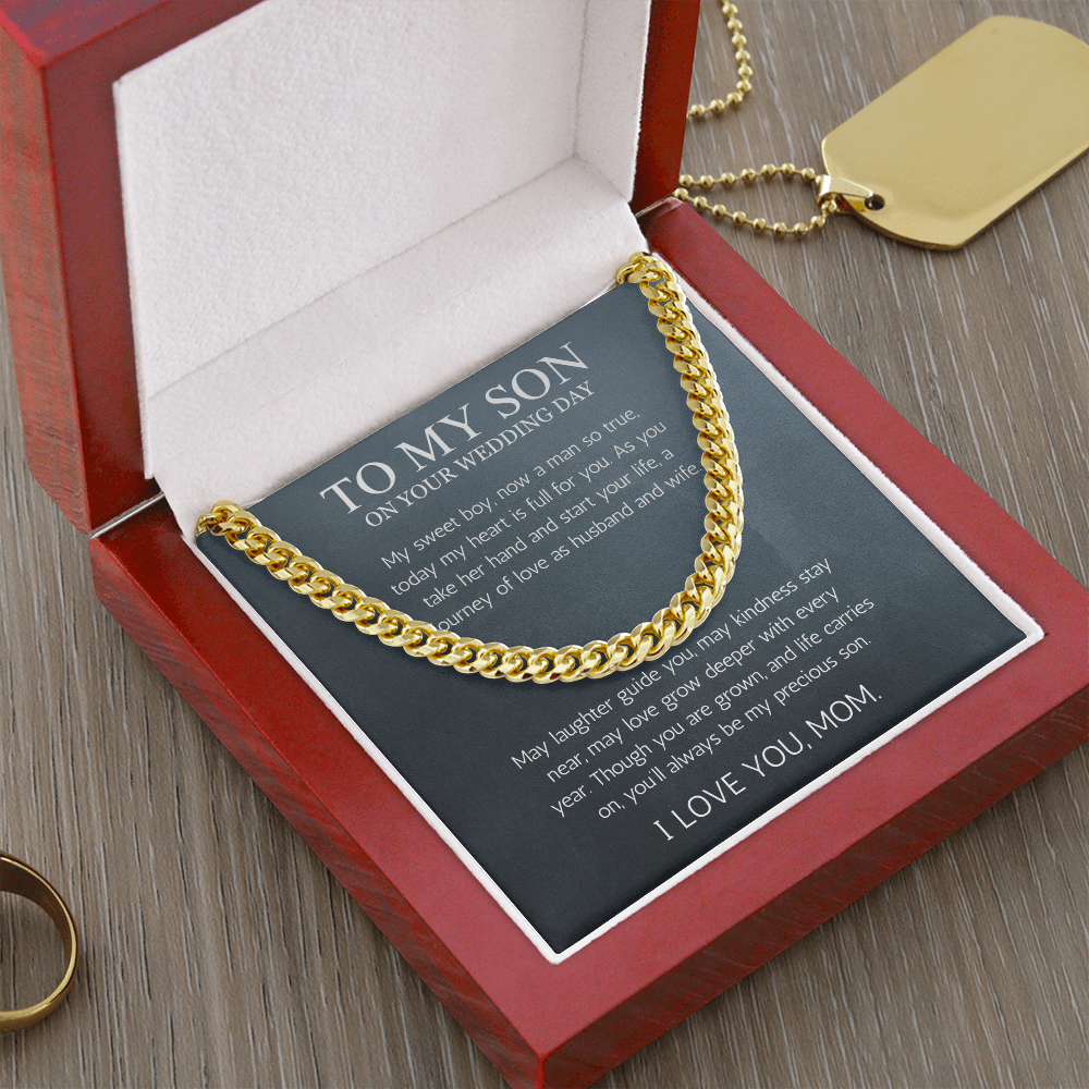 Mother to Son Wedding Gift, To My son Wedding Gift from Mom, Cuban Chain Necklace Gift For Son on Wedding Day, Gift From Mother, Groom Gift