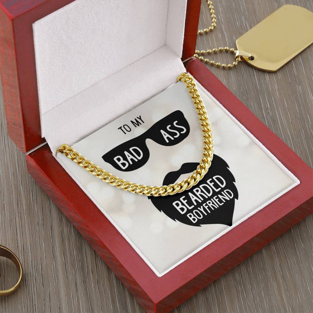 Boyfriend Gift Necklace, Bearded Boyfriend Gift Necklace, Cuban Link Chain Necklace, Birthday Gift Necklace For Boyfriend, Gift From Girlfriend, Anniversary Gift Necklace