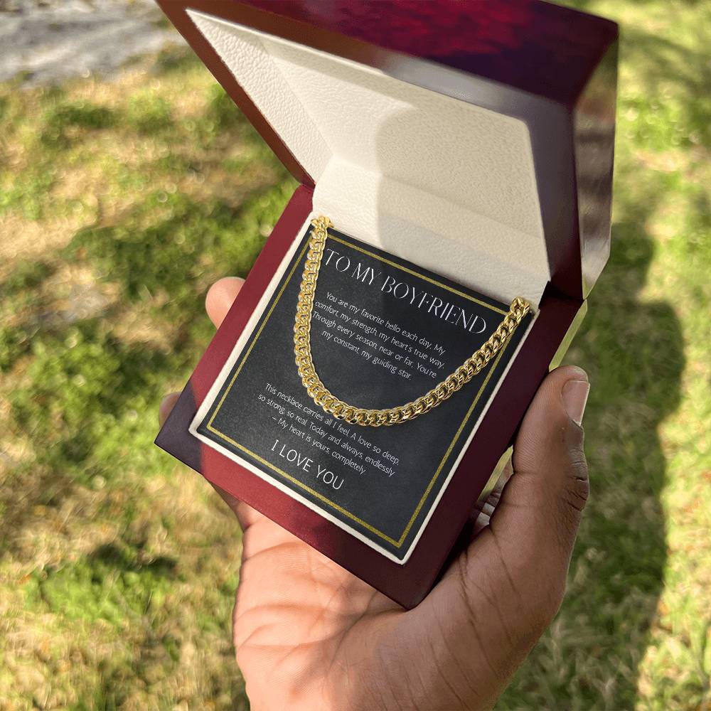Boyfriend Valentines Day Birthday Anniversary Gift Necklace, Cuban chain Necklace For Boyfriend From Girlfriend, Love Message Card Necklace