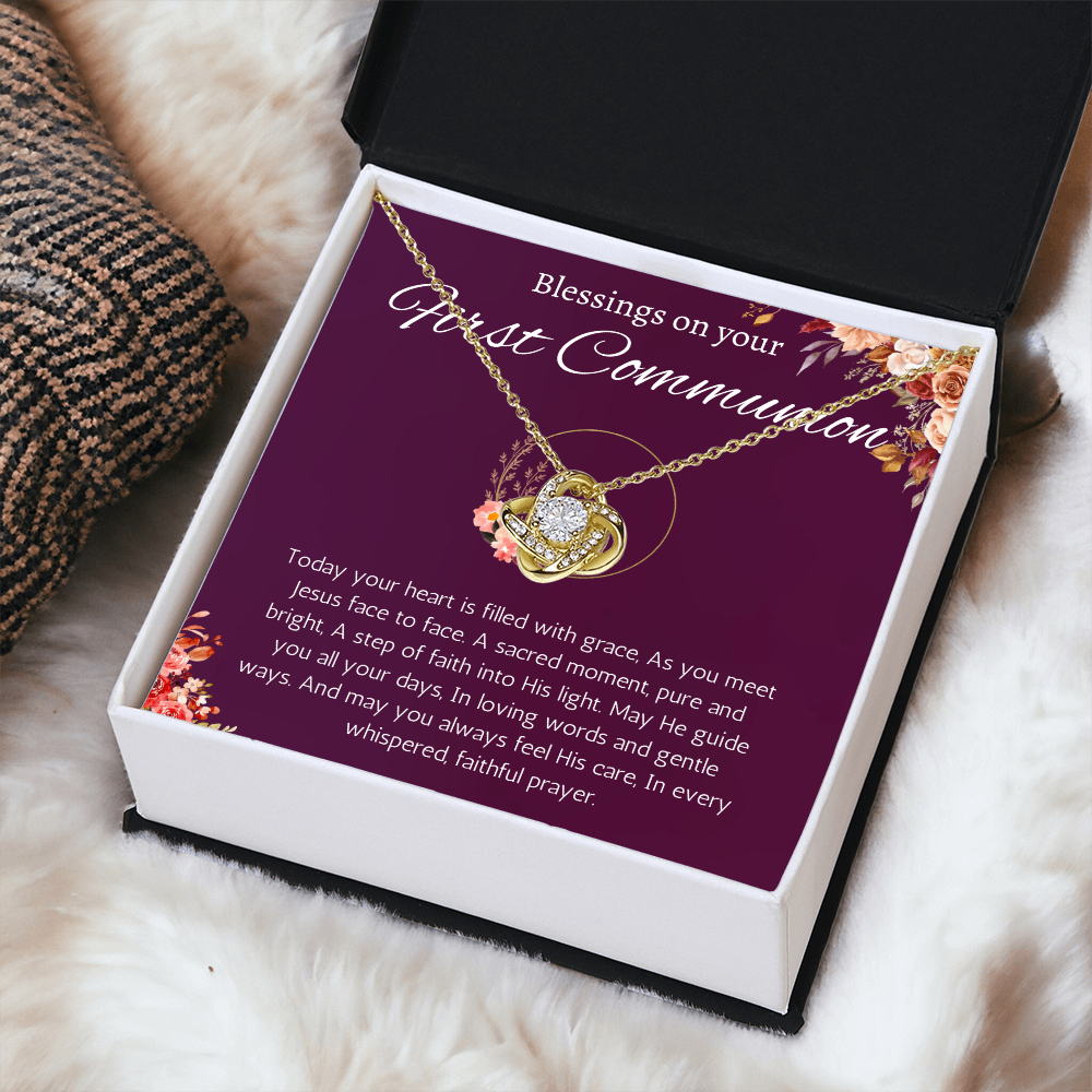 First Communion Gift Necklace, Holy Communion Gift Necklace for Daughter Sister Friend Goddaughter Holy Communion Love Knot Jewelry