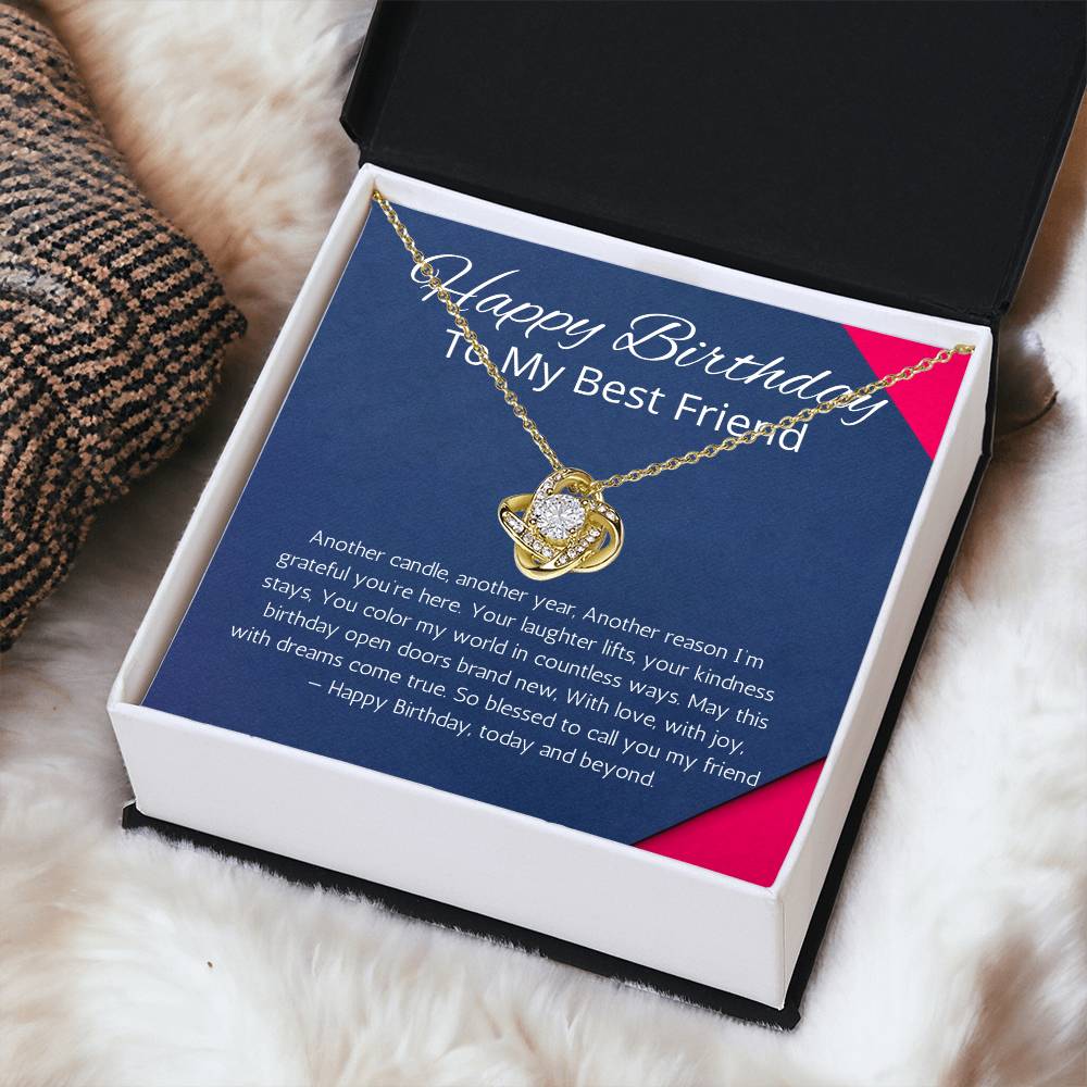 Birthday Gifts for Best Friend Gift Necklace, Birthday Gift Jewelry for BFF, Happy Birthday Friend, Love Knot Necklace Friend