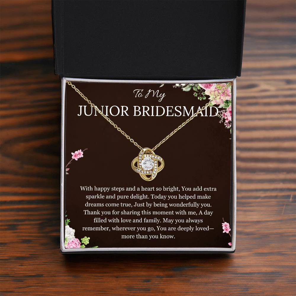 Junior Bridesmaid Gift Necklace, Wedding Day Gift for Bridesmaid, Flower Girl Gift Jewelry Love Knot Necklace For Bridesmaid