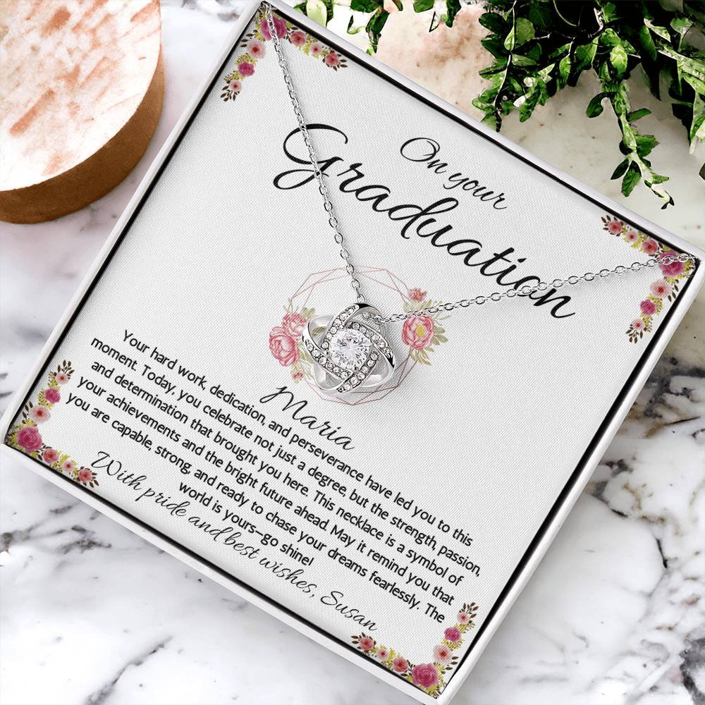 College Graduation Gift For Her, Phd Graduation Gift Necklace for Daughter, Personalized Love Knot Necklace for Graduation, High School Graduation Gift Necklace