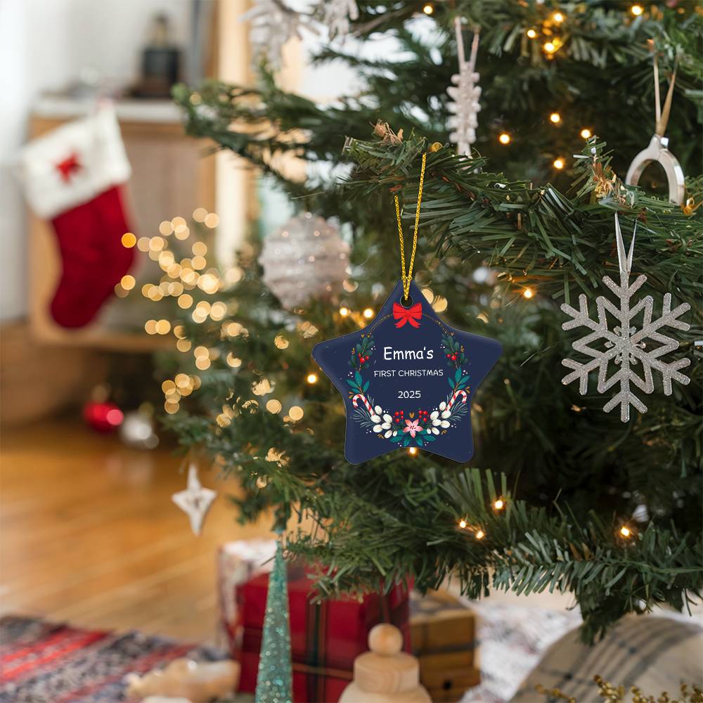 Personalized Baby's First Christmas Ornament Gift 2025, High Gloss Star Ornament, Custom Name Gift For New Born Boy or Girl
