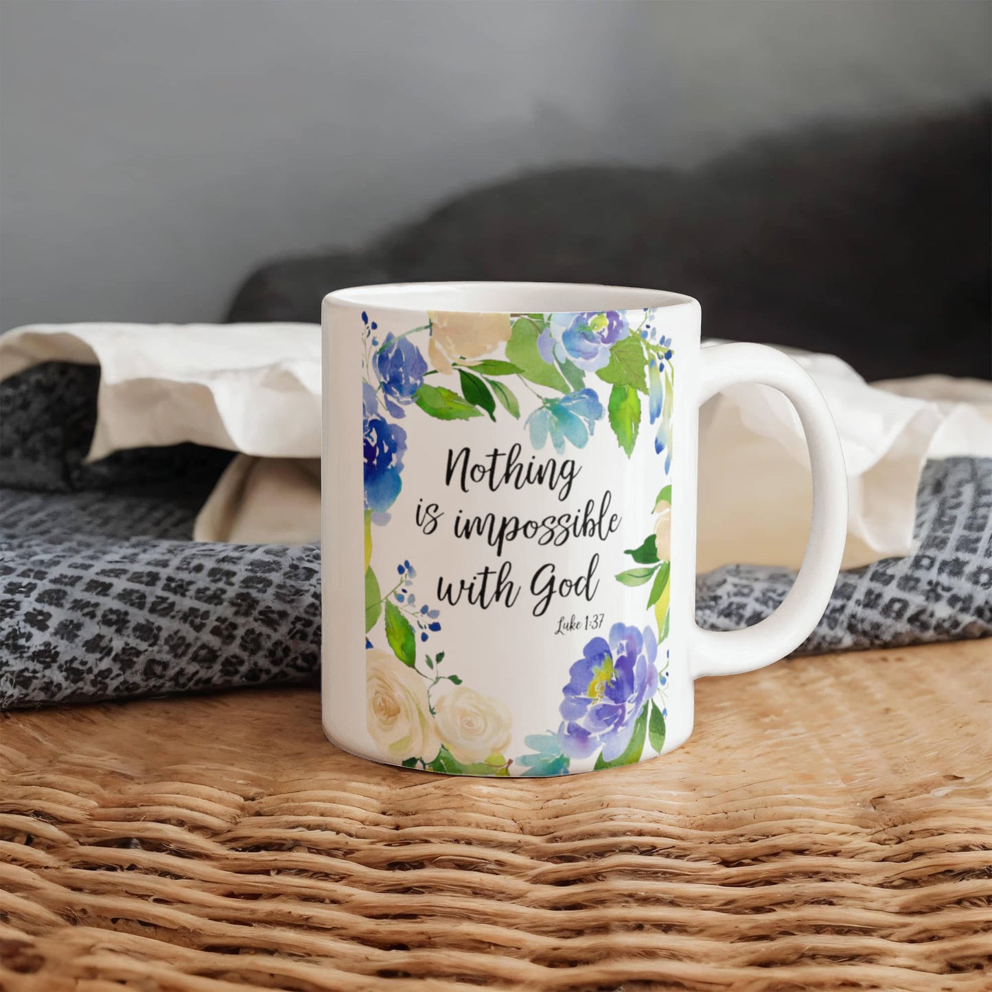 Religious coffee mugs, Nothing is impossible with god - White Coffee Mug Tea Cup 11 oz Gift