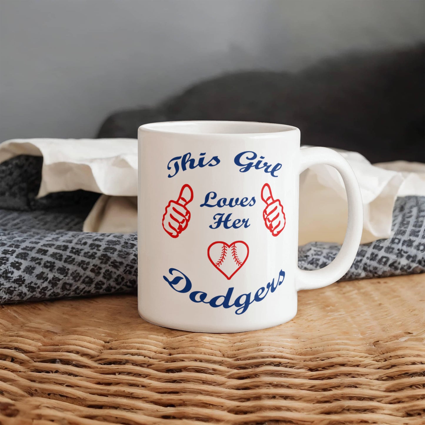 Baseball Fan Coffee Mug, This Girl Loves Her Dodgers- White Porcelain Coffee Mug 11 oz For Baseball Player, Fan, Baseball Lover