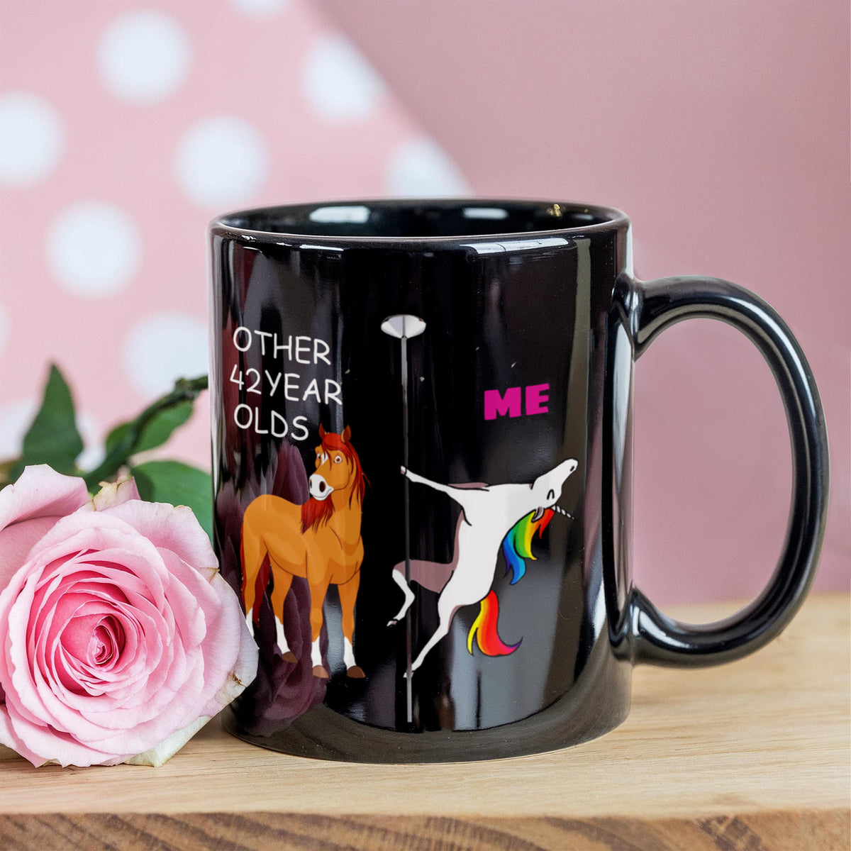 42nd Birthday Gift for Women - Other 42 Year Olds Me Unicorn Coffee Mug - Black Porcelain Coffee 11 oz for Grandma, Mom, Sister, Best Friend, Women, H