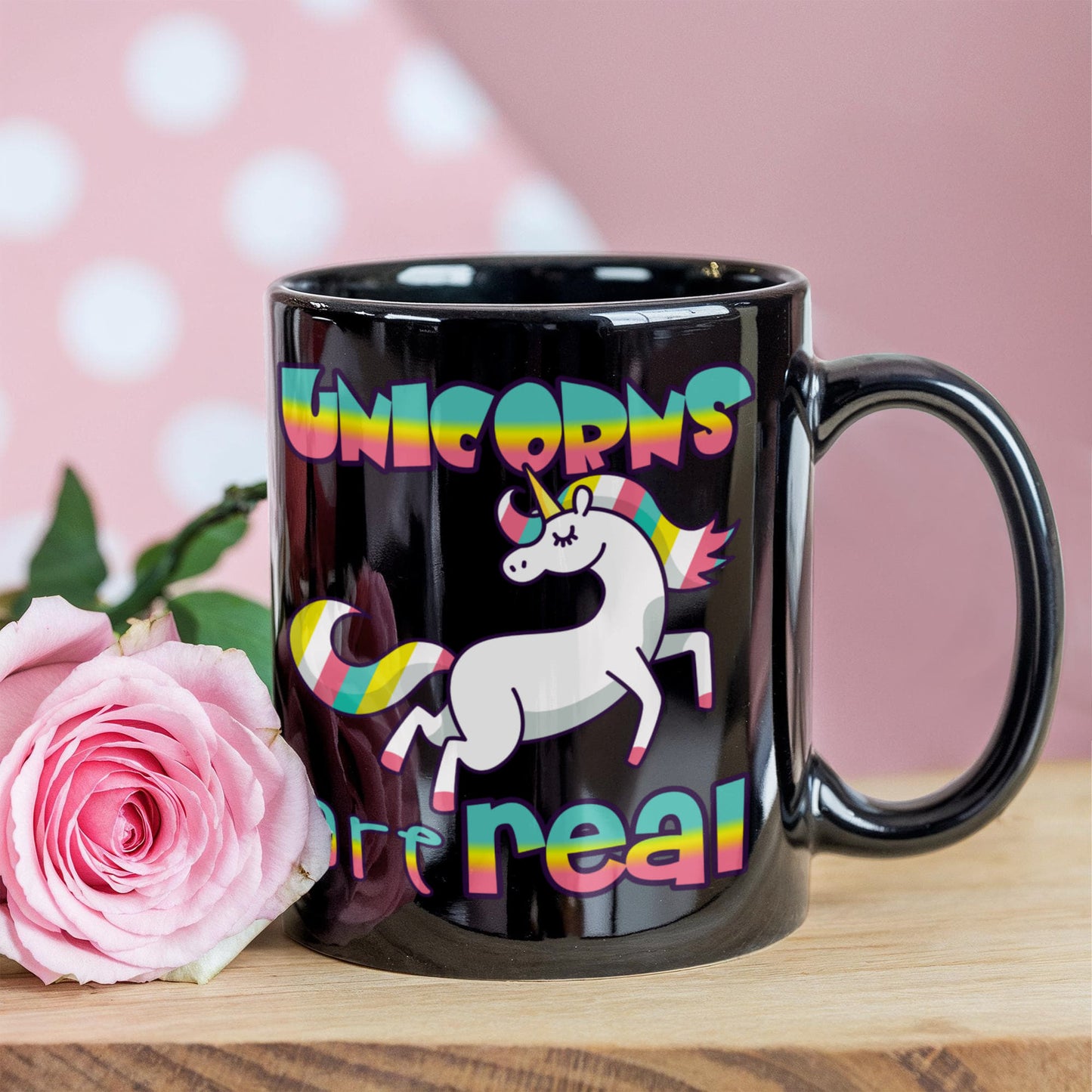 Unicorn Coffee mug, Unicorns are Real, Unicorn Mug, Teen Coffee mug- Black Porcelain Coffee Mug 11 oz