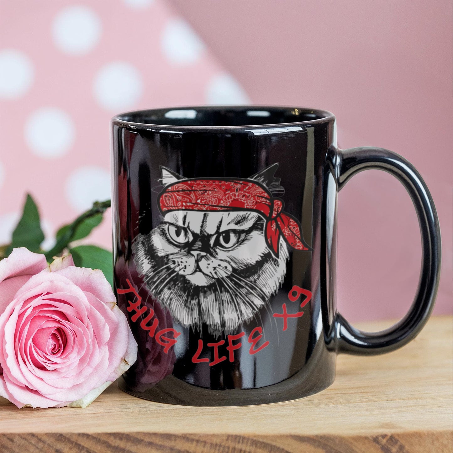 Cat Lovers Mugs, Thug Life X9 - Black Coffee Mug Porcelain Tea Cup 11 oz - Great Gift