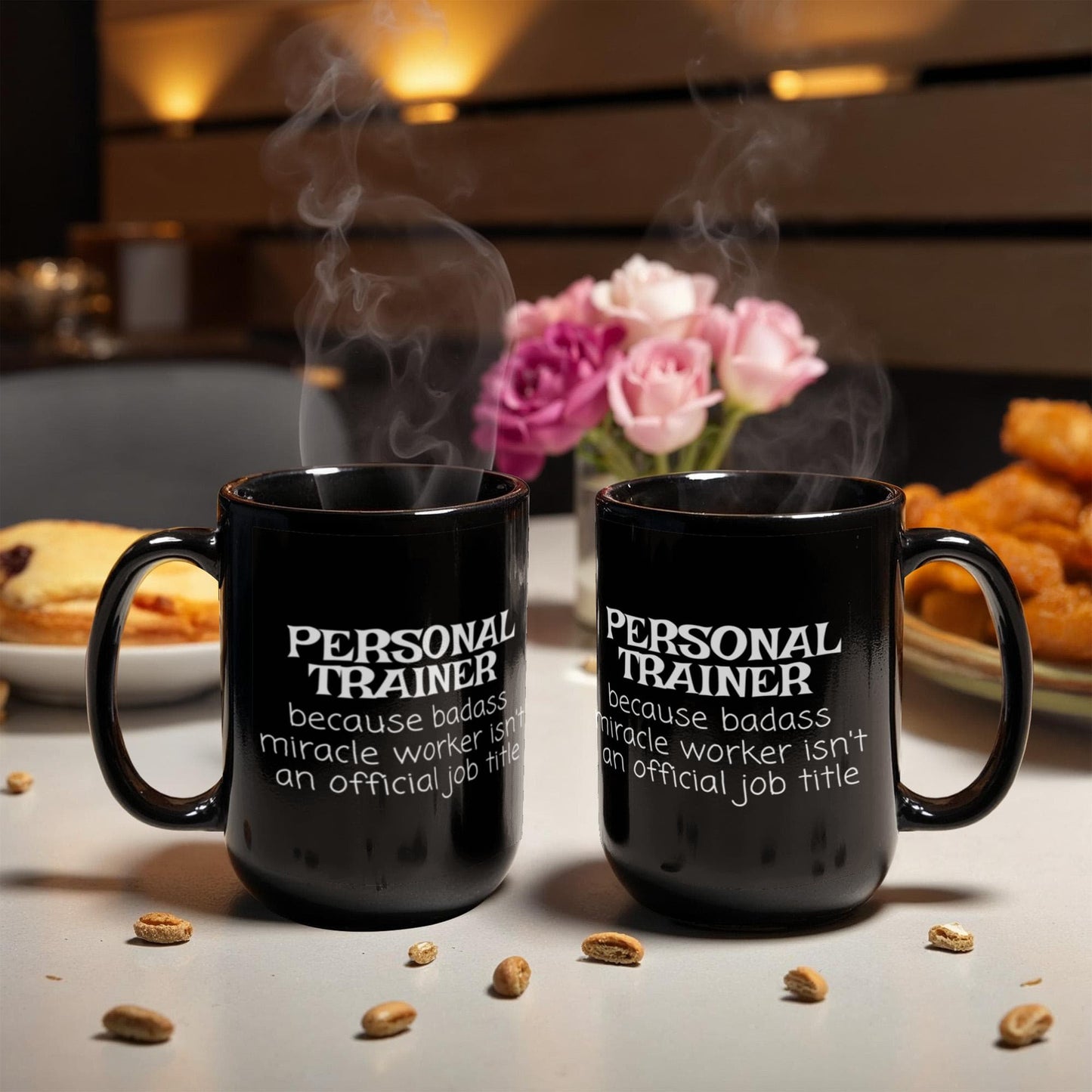 Personal trainer coffee mug, gym trainer, fitness trainer mug, badass miracle worker isn't an official job title-black porcelain coffee m