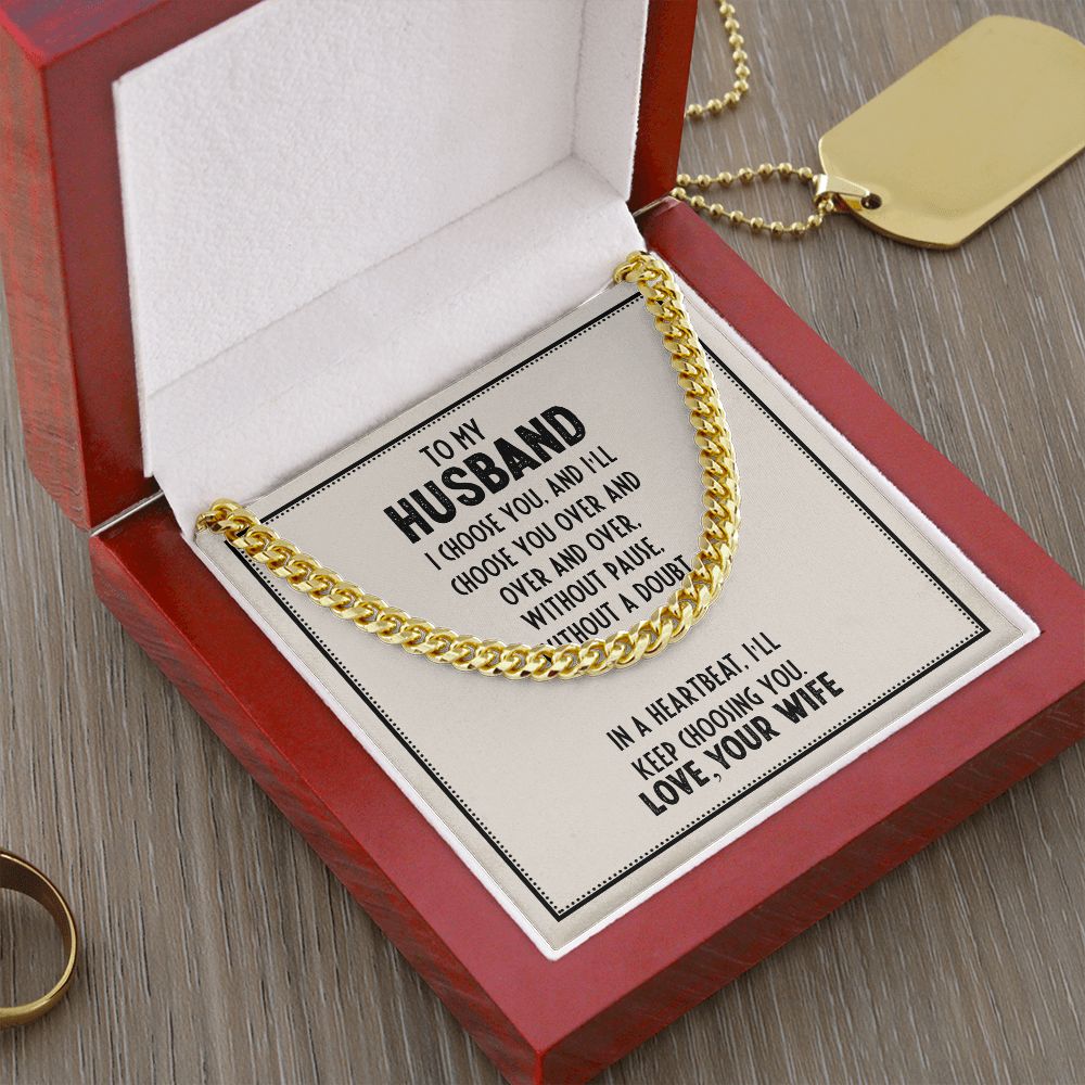 Husband Gift Necklace, Birthday Gift Necklace, Cuban Chain Necklace For Husband, Anniversary Gift Necklace, Gift From Wife