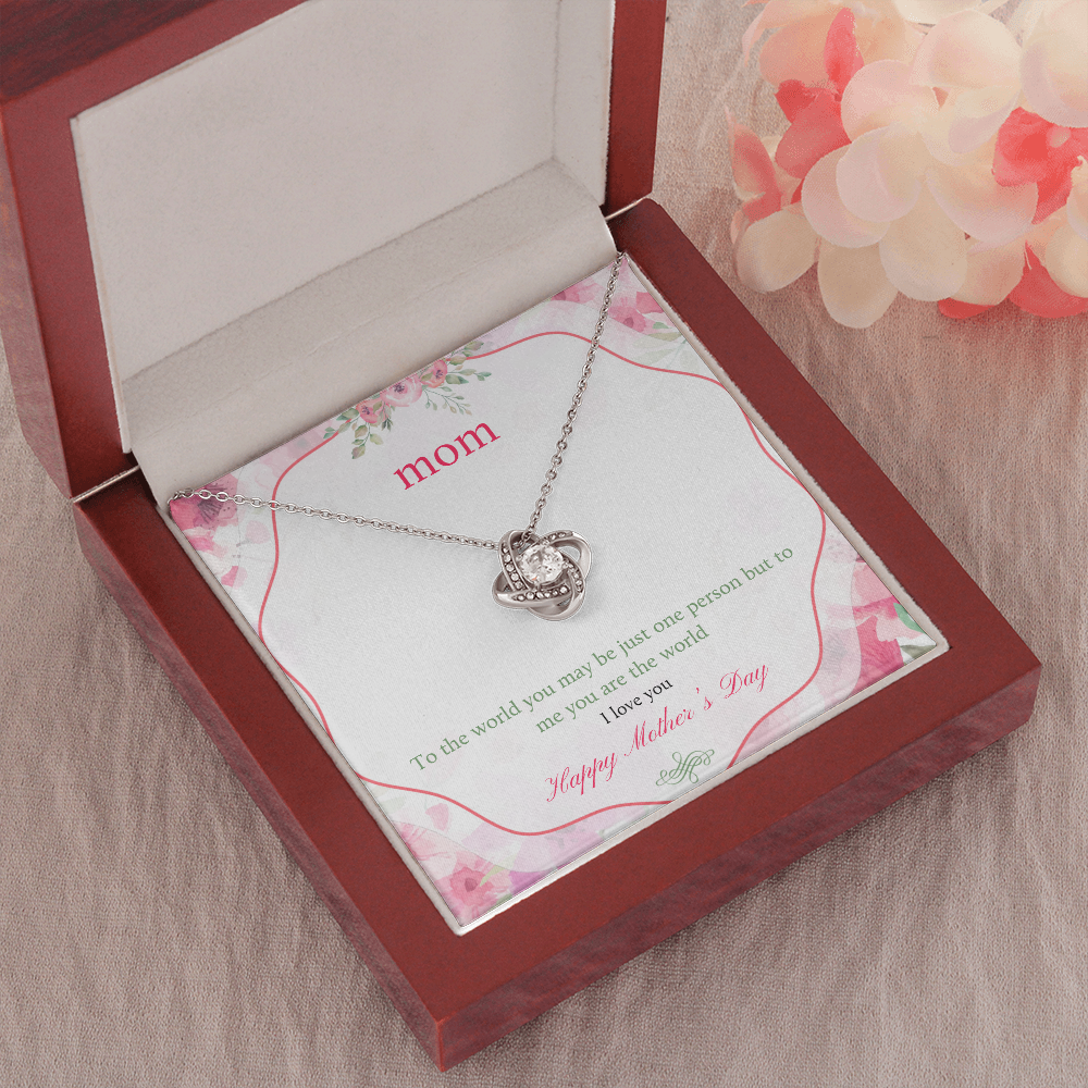 Mothers Day Gift Necklace, You Are My World Mom, Moms Gift Necklace, Gift From Son, Daughter, Love Knot Necklace Gift Necklace