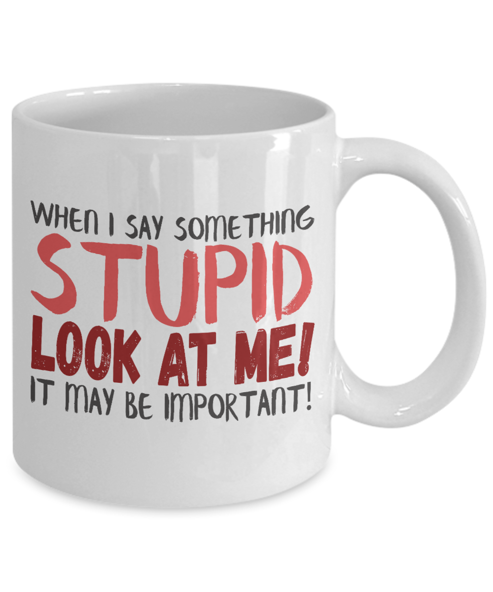 When I Say Something Stupid Look At Me It May Be Important- White Porcelain Coffee Mug 11 Oz Funny Quotes Coffee Mug