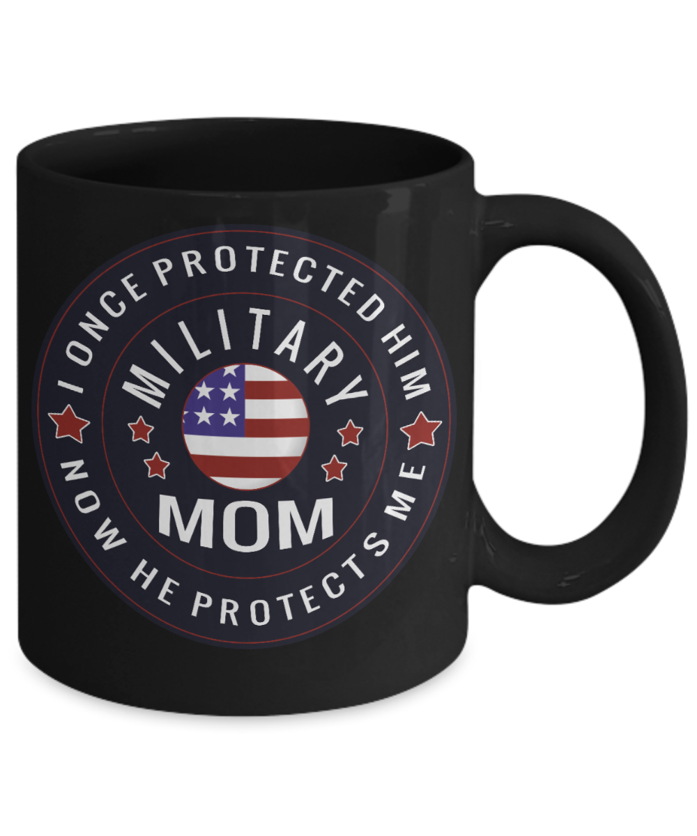 Military MOm - Funny Black Porcelain Coffee Mug Cute Ceramic Cup 11 oz