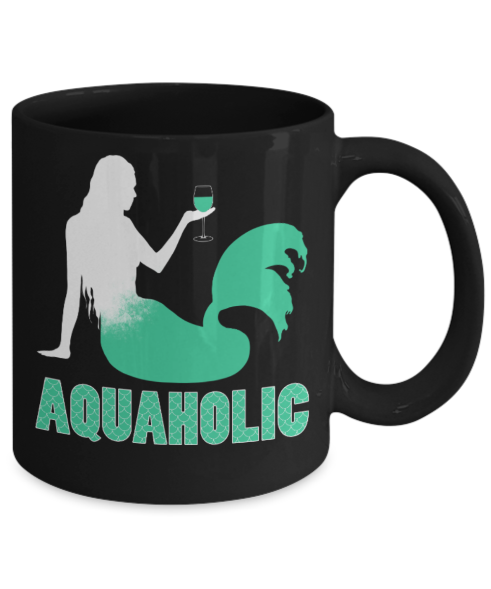 Aqua Lovers Mugs , Aquaholic - Black Coffee Mug Porcelain Tea Cup 11 oz - Great Gift