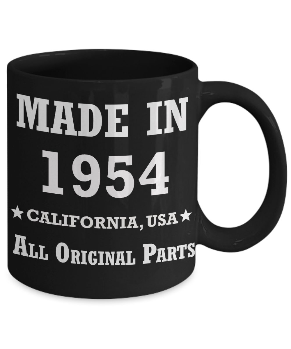 65th birthday gifts for Men/Women - Made in 1954 All Original Parts California - Best 65th Birthday Gifts for family Ceramic Cup Black, Funny Mugs Gift Ideas 11 Oz