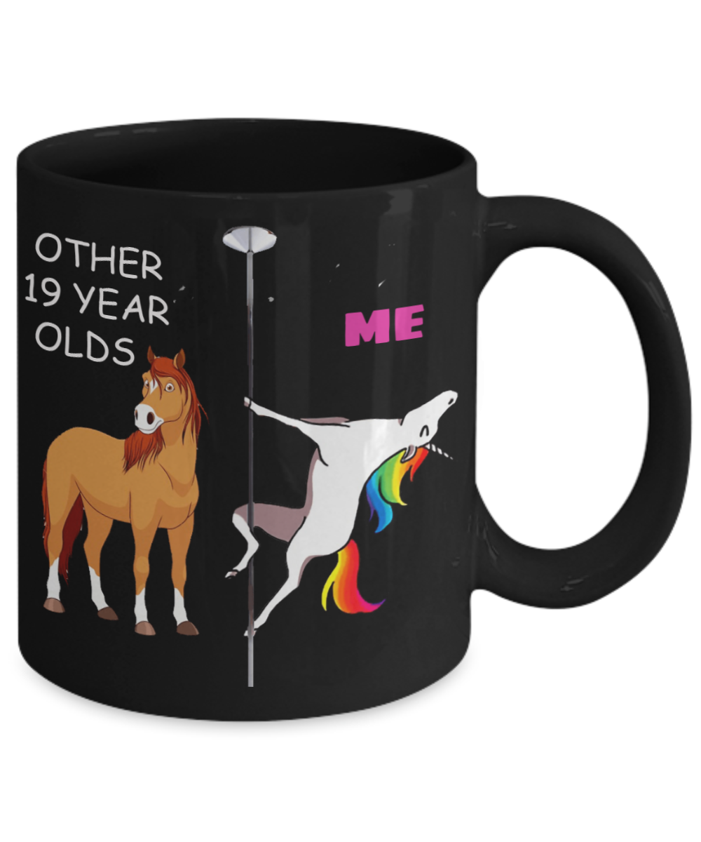 19th Birthday Gift for Women - Other 19 Year Olds Me Unicorn Coffee Mug - Black Porcelain Coffee 11 oz for Grandma, Mom, Sister, Best Friend, Women, Her - Born In 2001