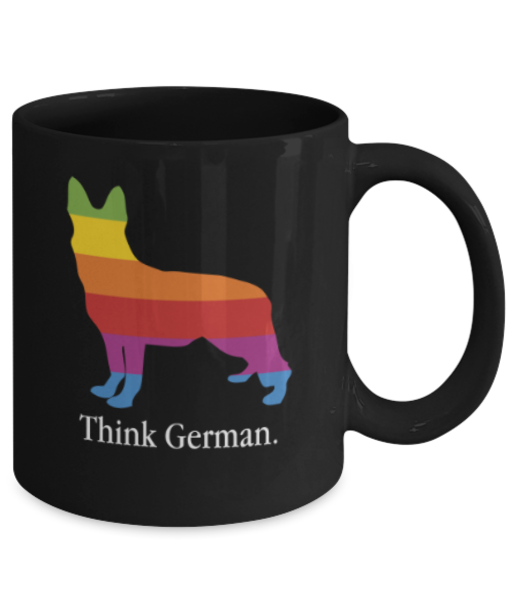 Gift gor dog lovers , Think German Shepherd - Black Coffee Mug Porcelain Tea Cup 11 oz - Great Gift