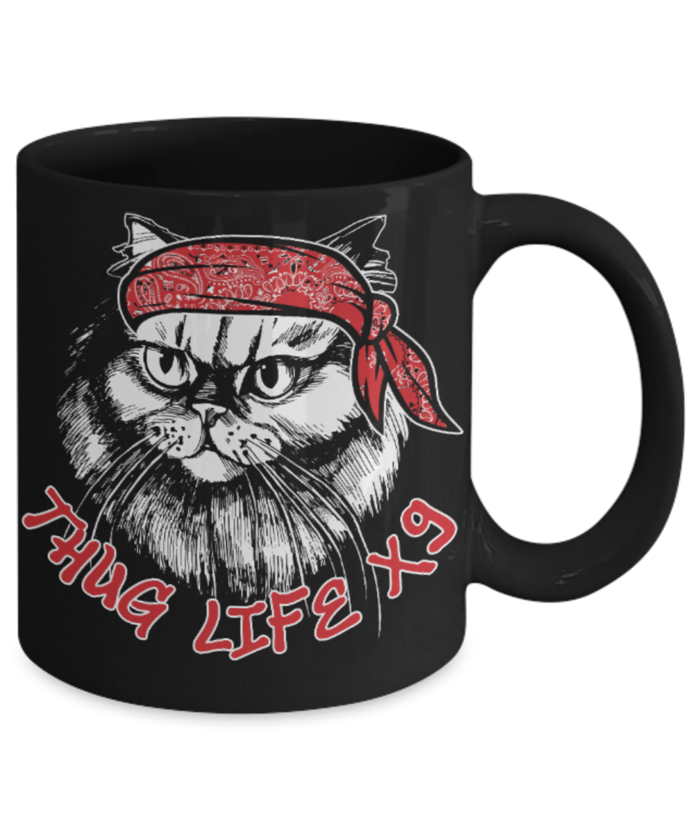 Cat Lovers Mugs , Thug Life X9 - Black Coffee Mug Porcelain Tea Cup 11 oz - Great Gift