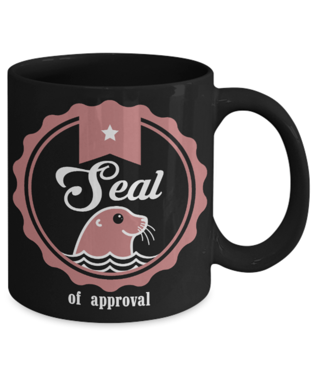 Seal Lovers Mugs , Seal of Love - Black Coffee Mug Porcelain Tea Cup 11 oz - Great Gift