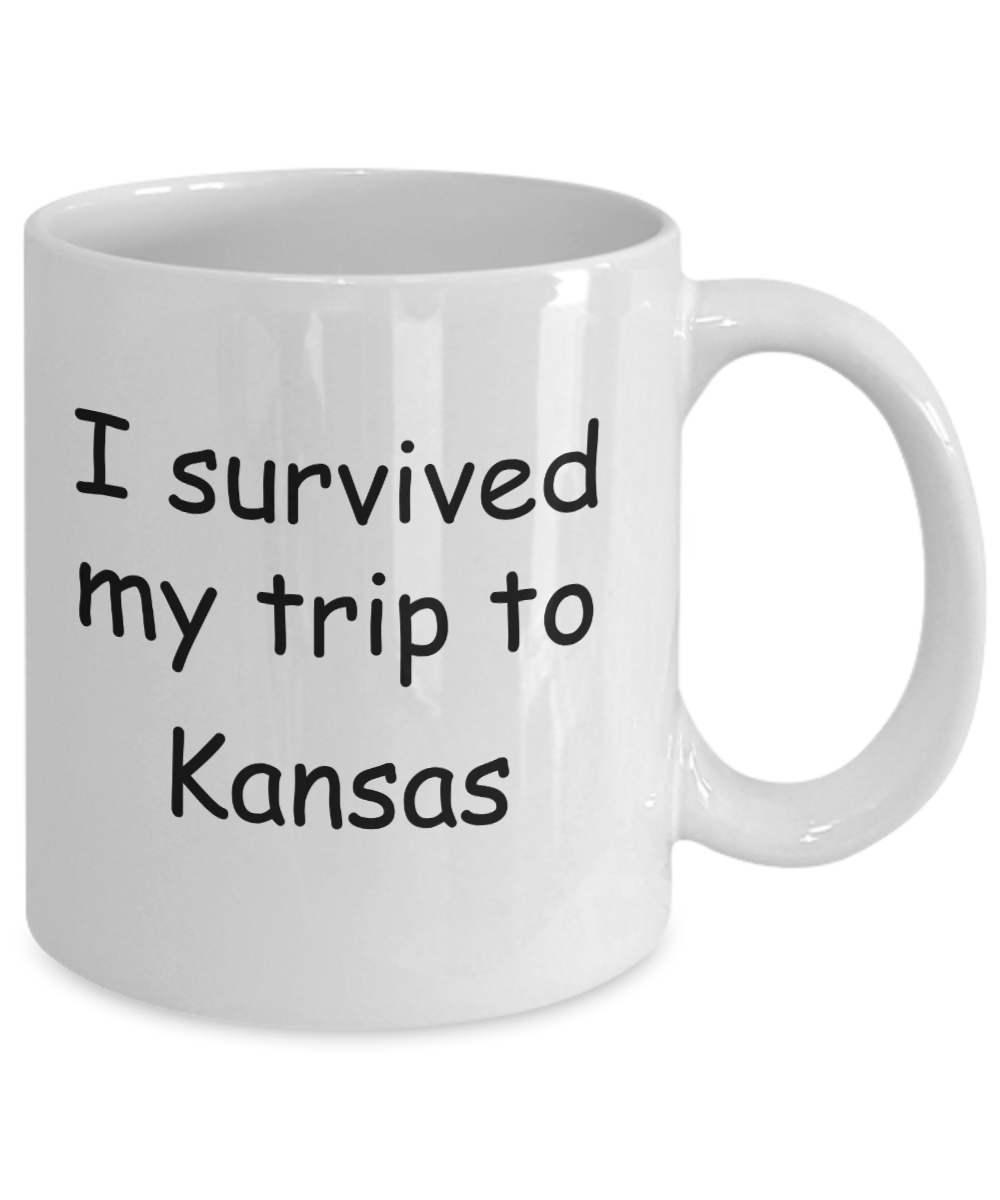 Kansas mugs souvenirs , I survived my trip to Kansas - White Coffee Mug Tea Cup 11 oz Gift