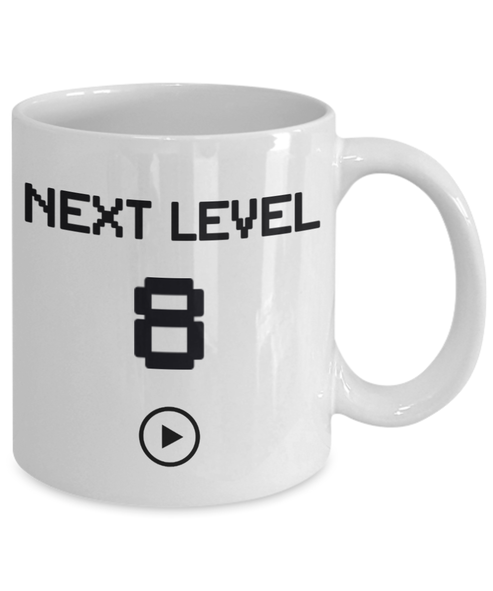 8th Birthday Gift Coffee Mug For Kids, Next Level 8, Gamer Coffee Mug, Birthday Mug- White Porcelain Coffee Mug 11 Oz Funny Quotes Coffee Mug