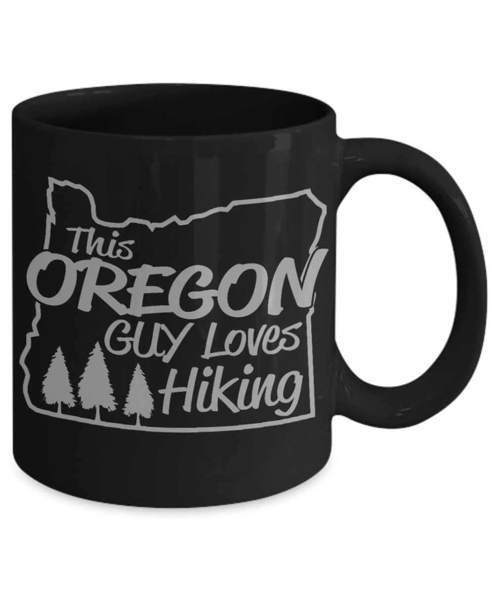 Hiker Camping Gift Coffee Mug, This Oregon Guy Loves Hiking-Black Porcelain Coffee Mug 11 oz For Father,Brother, Boyfriend,Hiker,Camping mug