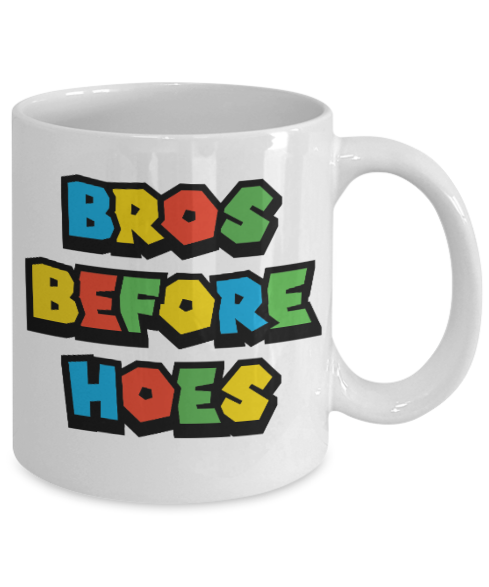 Games Bros Before Hoes White Coffee Mug - Porcelain Tea Cup - 11 oz - Great Gift