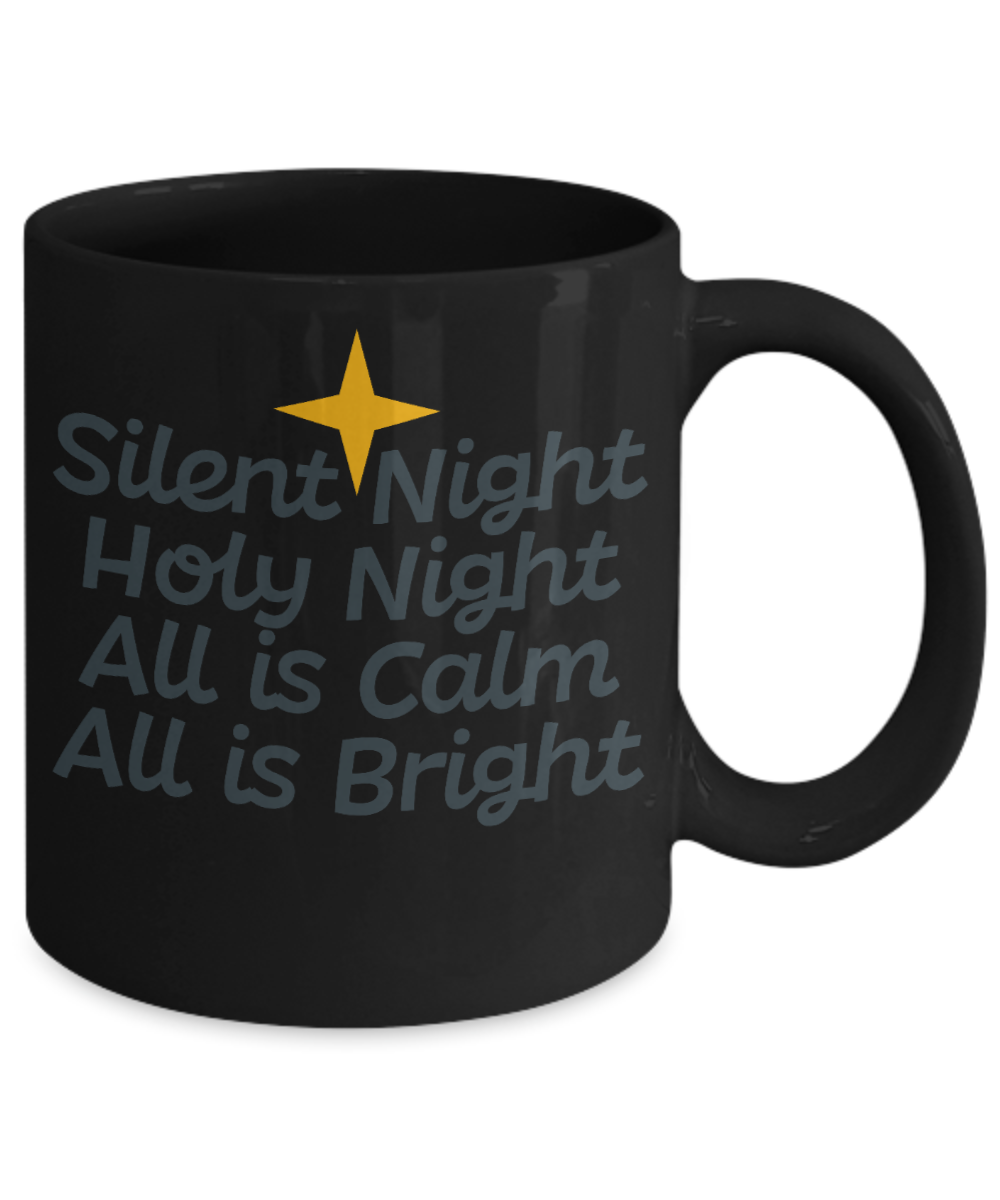 Knightmare before christmas mug - Silent Night Holy Night All is Calm All is Bright - Funny Christmas Gifts Mugs, Christmas Gifts for family Ceramic Cup Black, Funny Mugs Gift Ideas 11 Oz