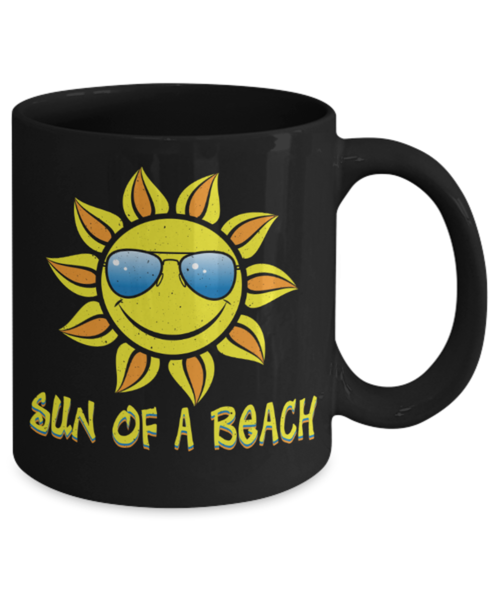 Beach Lovers Mugs, Sun of a beach - Funny Black Porcelain Coffee 11 oz