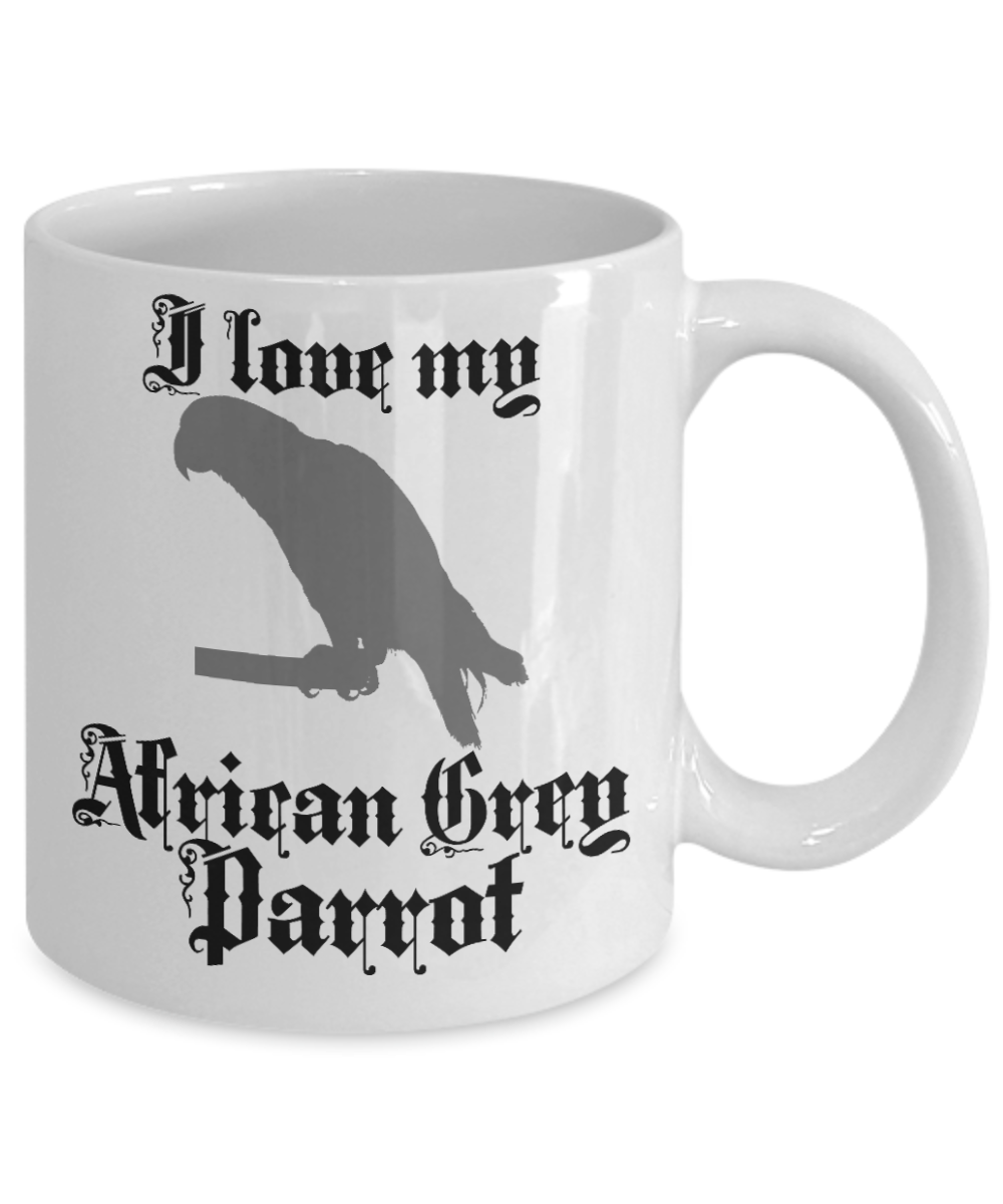 Cute Parrot Gift Coffee mug, I Love My African Gray Parrot-White Porcelain Coffee Mug 11 oz