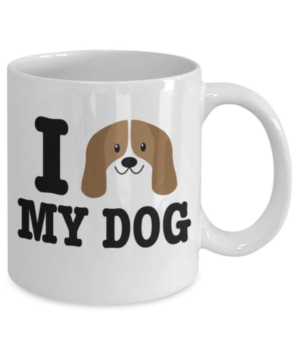 Gift gor dog lovers , I love my Dog - White Coffee Mug Porcelain Tea Cup 11 oz - Great Gift