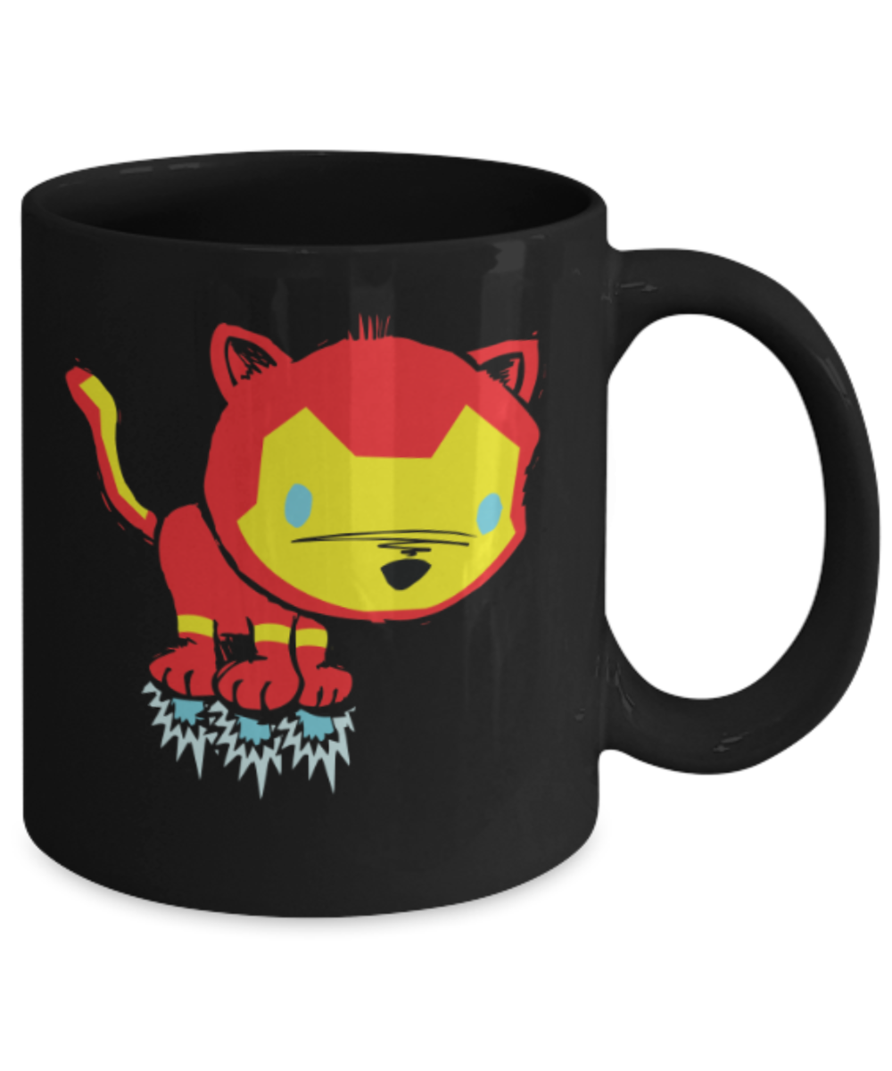 Gift gor cat lovers , Iron cat - Black Coffee Mug Porcelain Tea Cup 11 oz - Great Gift