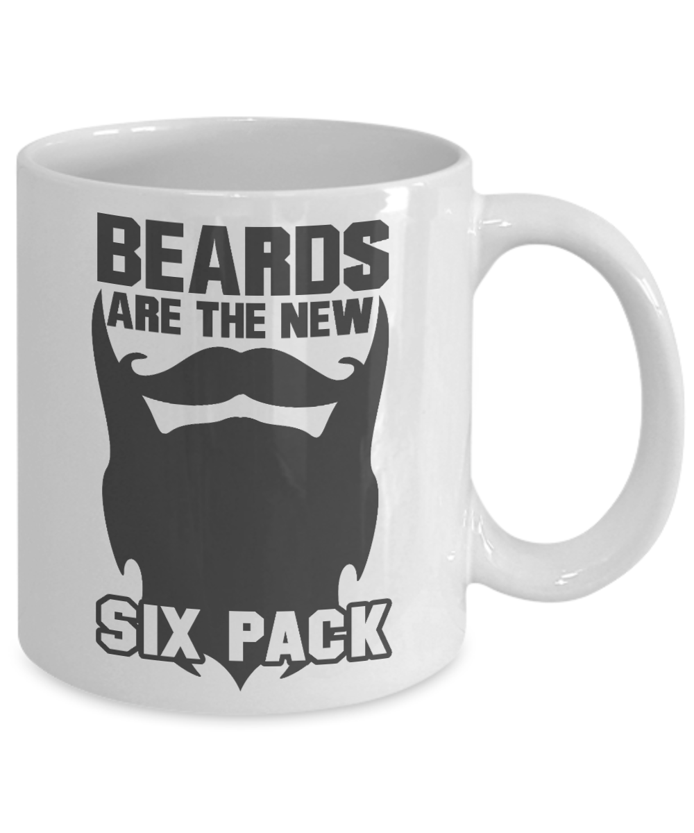 Beard Man Coffee Mug, Beards Are The New Six Pack -White Porcelain Coffee Mug 11 oz for Husband, Dad, Boyfriend