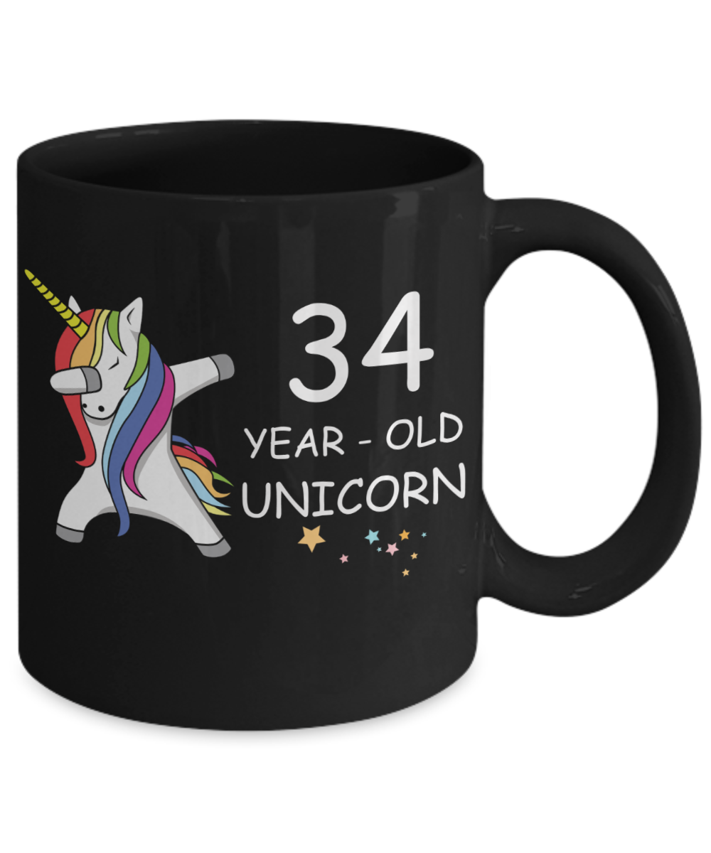 Unicorn Birthday gift 34th Birthday Gift for Women - 34 Year Old Unicorn Dabbing Mug - Funny Black Porcelain Coffee 11 oz, 34th Anniversary Bday Gift for Grandma, Mom, Sister, Bestie - Legends are Born In 1986