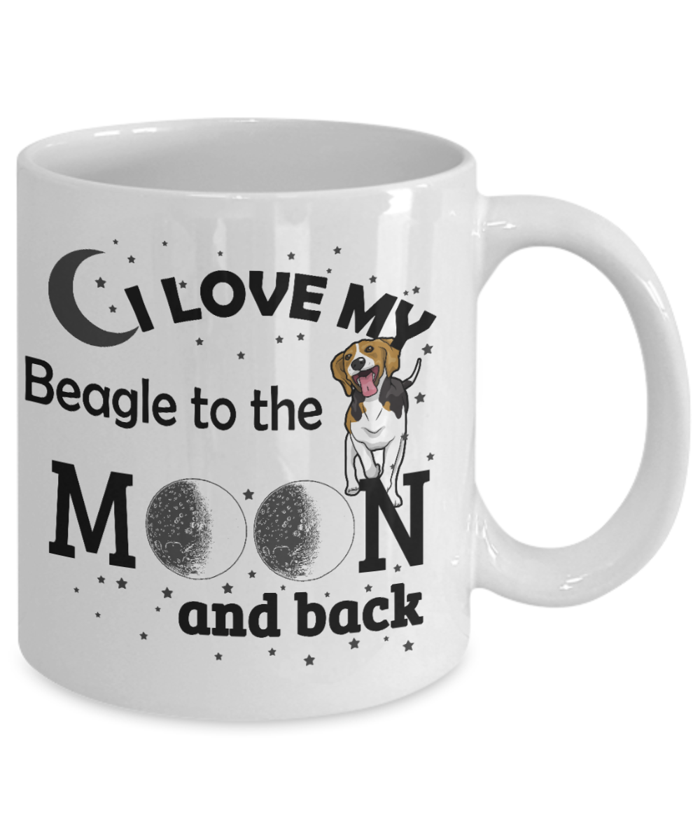 Custom Dog Mom Gift Coffee mug,I Love My Beagle To The Moon And Back-White Porcelain Coffee Mug 11 oz