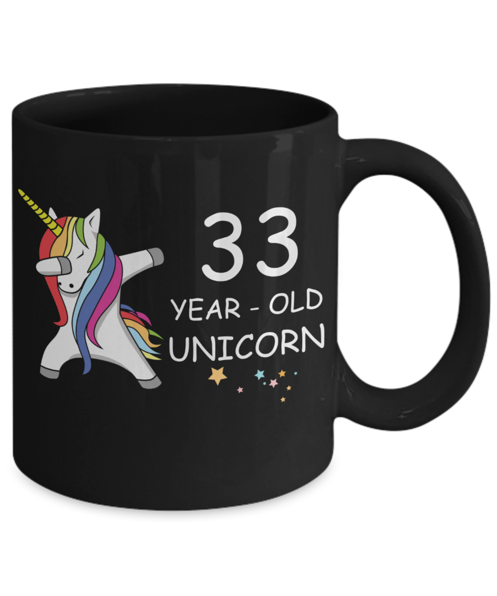 Unicorn Birthday gift 33rd Birthday Gift for Women - 33 Year Old Unicorn Dabbing Mug - Funny Black Porcelain Coffee 11 oz, 33rd Anniversary Bday Gift for Grandma, Mom, Sister, Bestie - Legends are Born In 1987