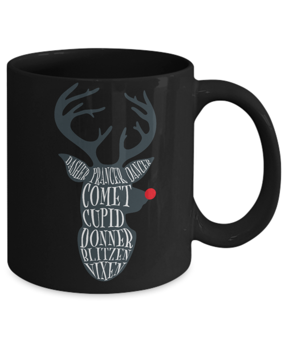 Knightmare before christmas mug - Reindeer Names - Funny Christmas Gifts Mugs, Christmas Gifts for family Ceramic Cup Black, Funny Mugs Gift Ideas 11 Oz