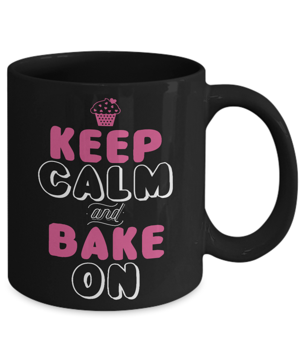 Love To Bake Coffee Mug, Keep Calm And Bake On-Black Porcelain Coffee Mug 11 oz for Baker, Mom, Sister,Dad